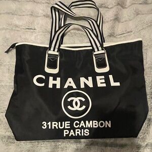 CHANEL Black Tote with White Accents